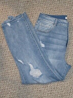 Encore Jeans Blue Denim Waistband with Rips